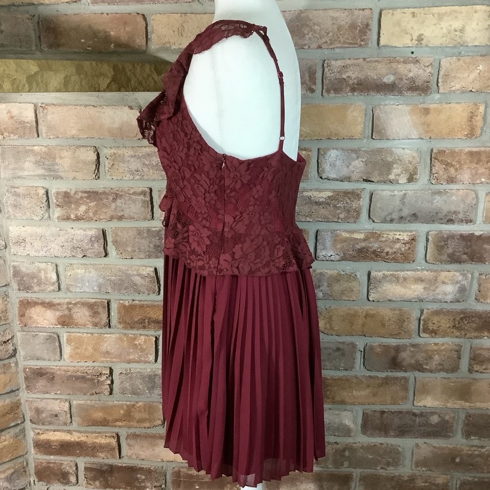TOBI “Just Us Two” Pleated Lace Wine Skater Dress - Picture 3 of 12